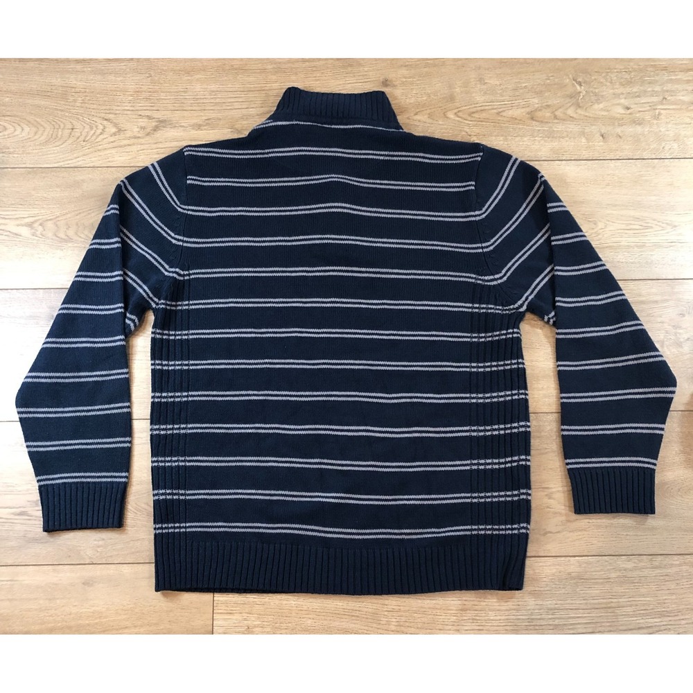 Beverly Hills Polo Club Mens XL Gray Blue Stripe Sweater 1/4 Zip Preppy Resort - Picture 2 of 10